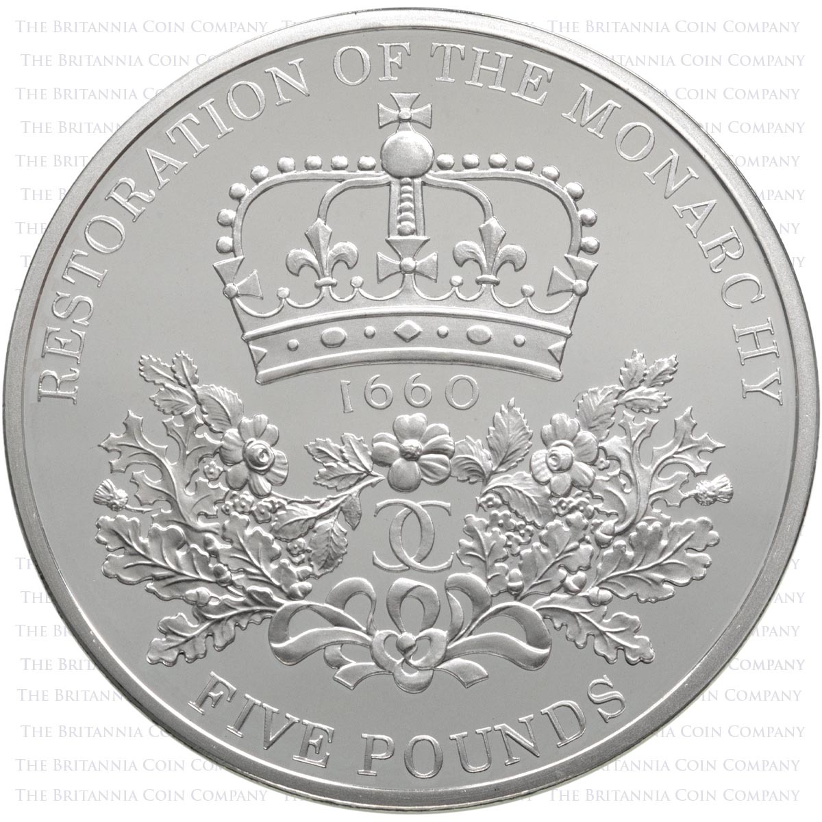 UKRMPF 2010 Restoration Of The Monarchy 1660 Five Pound Crown Piedfort Silver Proof Coin Reverse