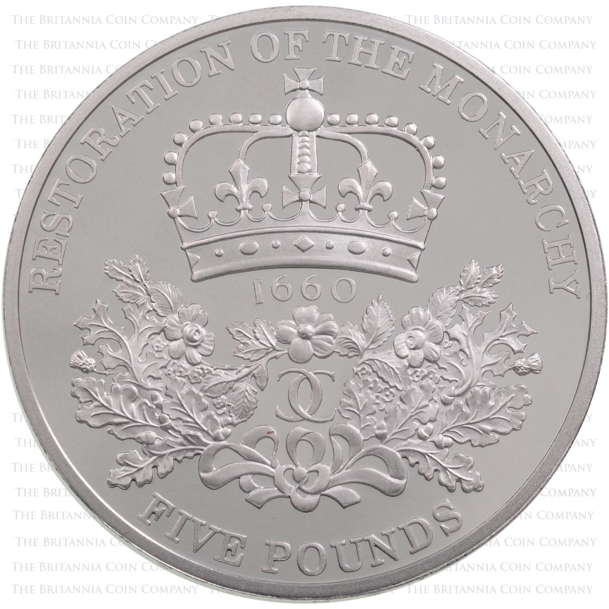 UKRMPP 2010 Restoration Of The Monarchy Five Pound Crown Piedfort Platinum Proof Coin Reverse
