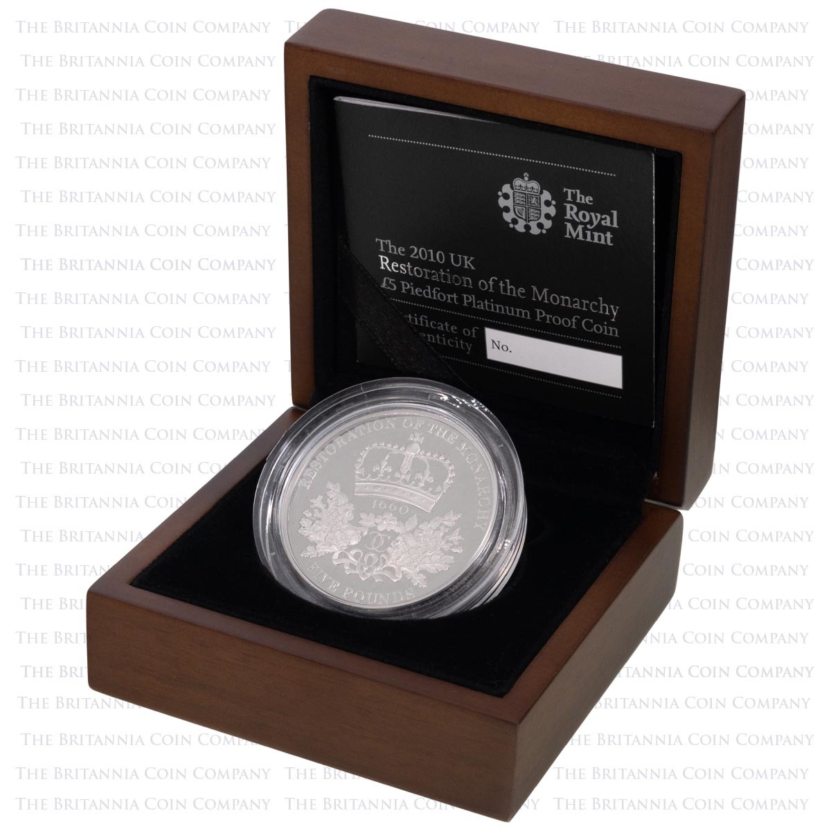 UKRMPP 2010 Restoration Of The Monarchy Five Pound Crown Piedfort Platinum Proof Coin Boxed