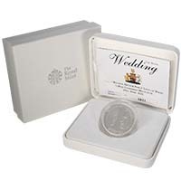 2011 Royal Wedding Prince William Kate Middleton Five Pound Crown Piedfort Silver Proof Coin Thumbnail