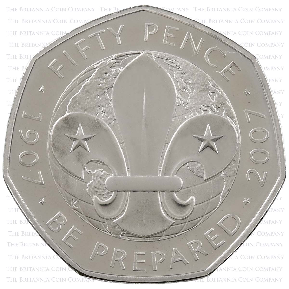 UKSCMPF 2007 Scouts 150th Anniversary 50p Piedfort Silver Proof Reverse