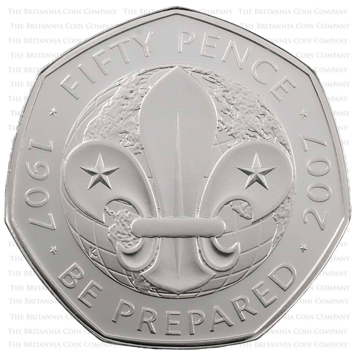 UKSCMSP 2007 Scouts 100th Anniversary 50p Silver Proof Reverse