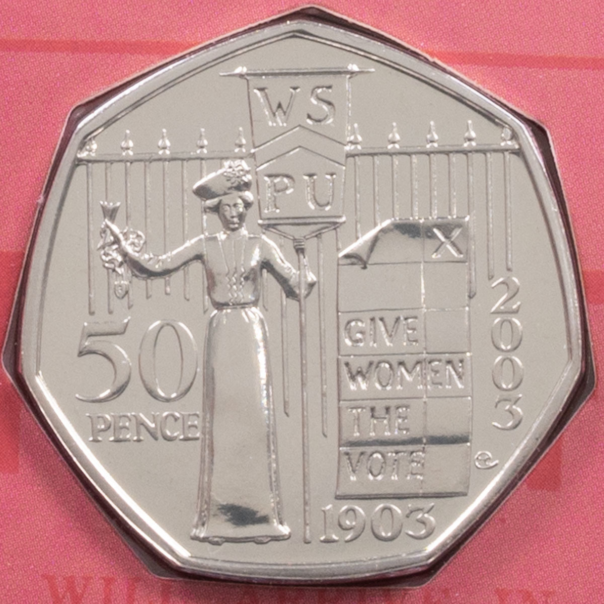 UKSMBU 2003 Suffragettes WSPU Votes For Women Fifty Pence Brilliant Uncirculated Coin In Folder Reverse