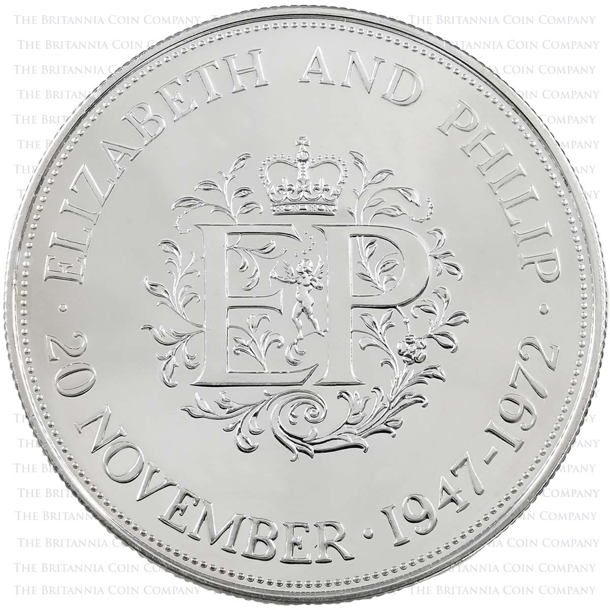 1972 Silver Wedding 25p Crown Silver Proof Reverse