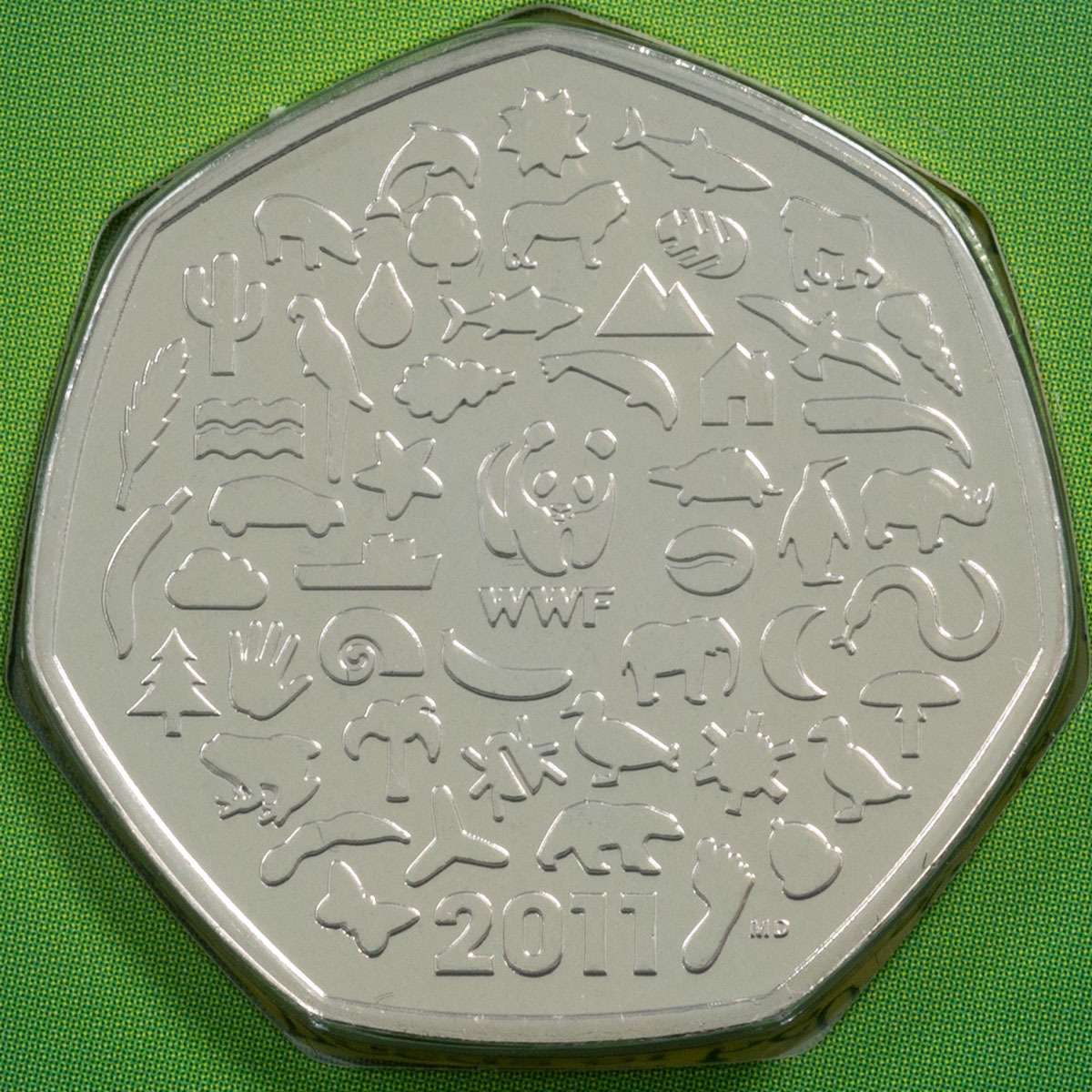 UKWWFBU 2011 World Wildlife Fund Fifty Pence Brilliant Uncirculated Coin In Folder Reverse