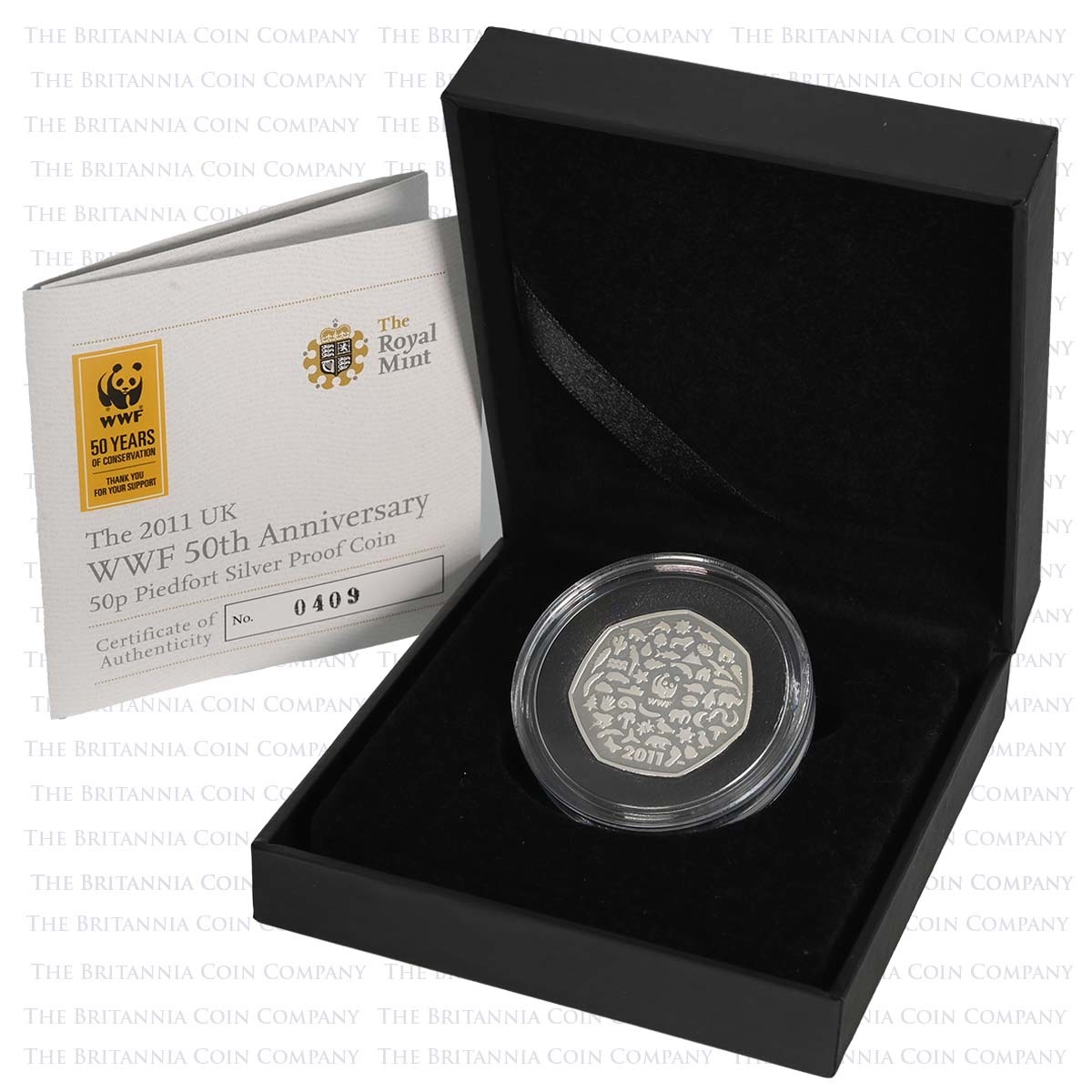 UKWWFPF 2011 WWF World Wildlife Fund 50p Piedfort Silver Proof Boxed