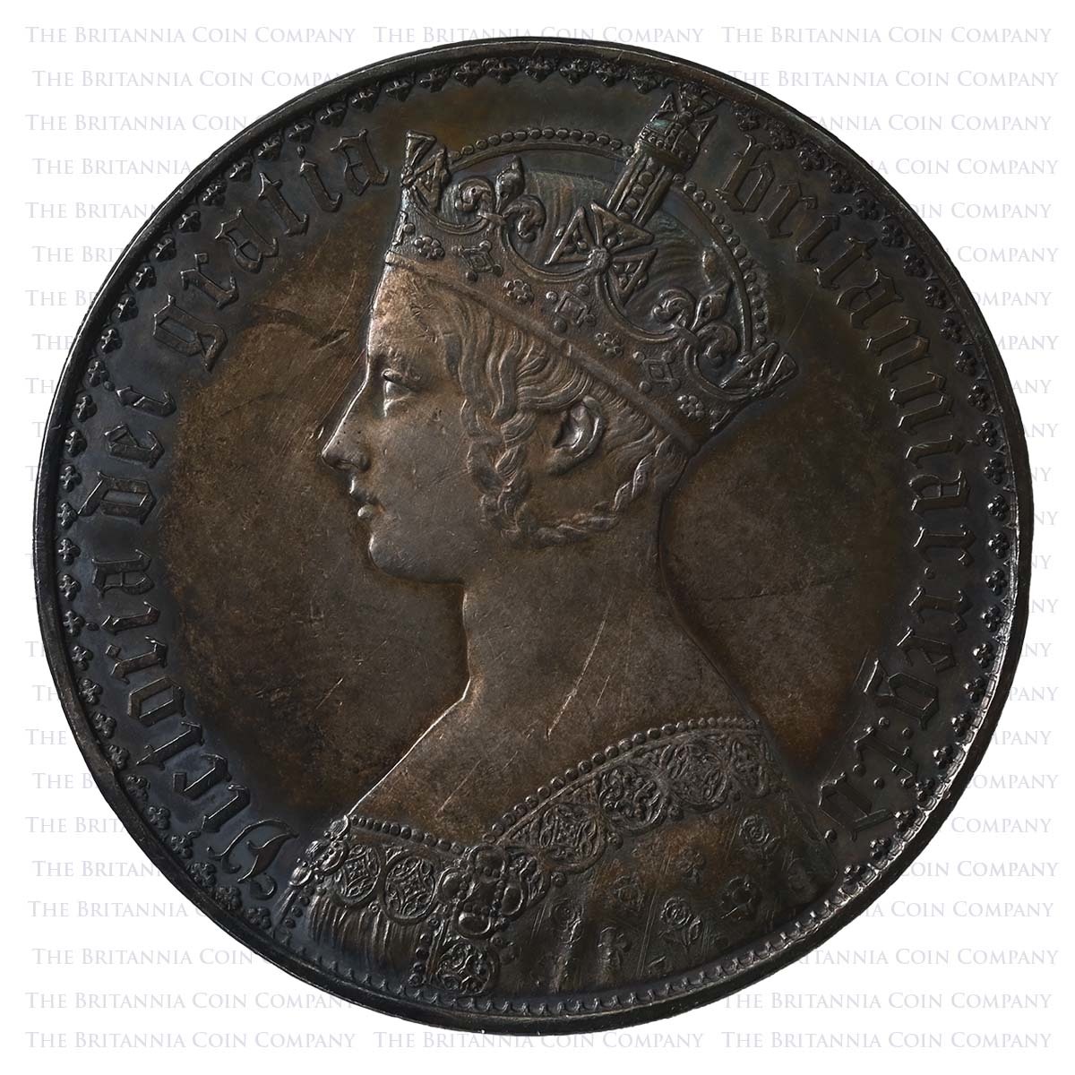 1847 Queen Victoria Gothic Crown Unidecimo About Uncirculated Obverse