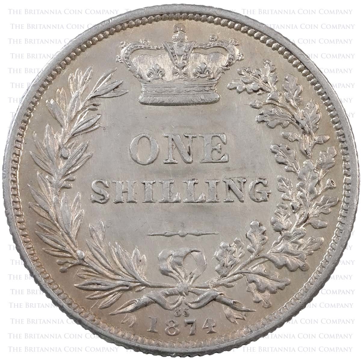 1874 Victoria Shilling A6 Young Head Die 35 Reverse