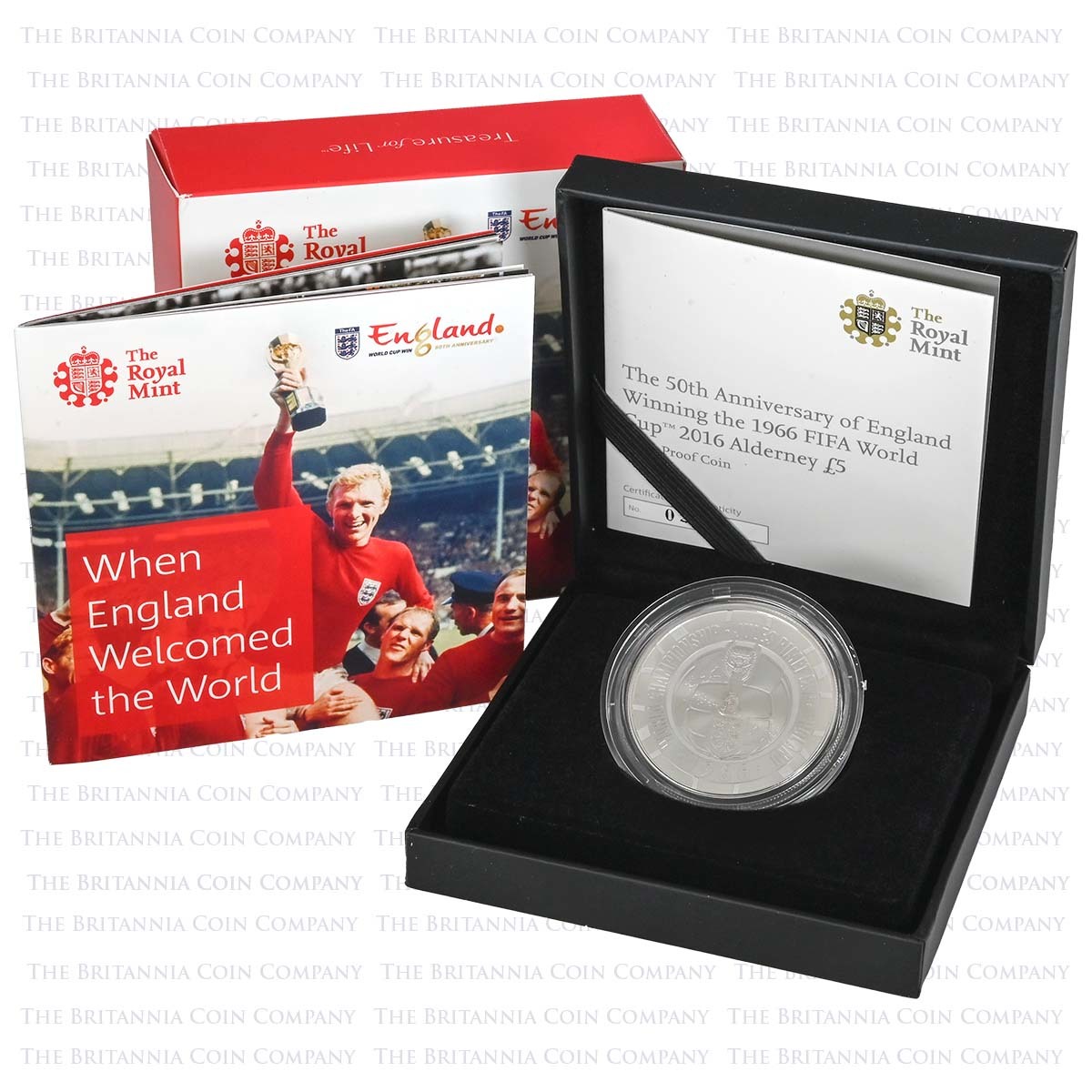 WC16SP 2016 Alderney 1966 FIFA Football World Cup 50th Anniversary Five Pound Crown Silver Proof Coin Boxed