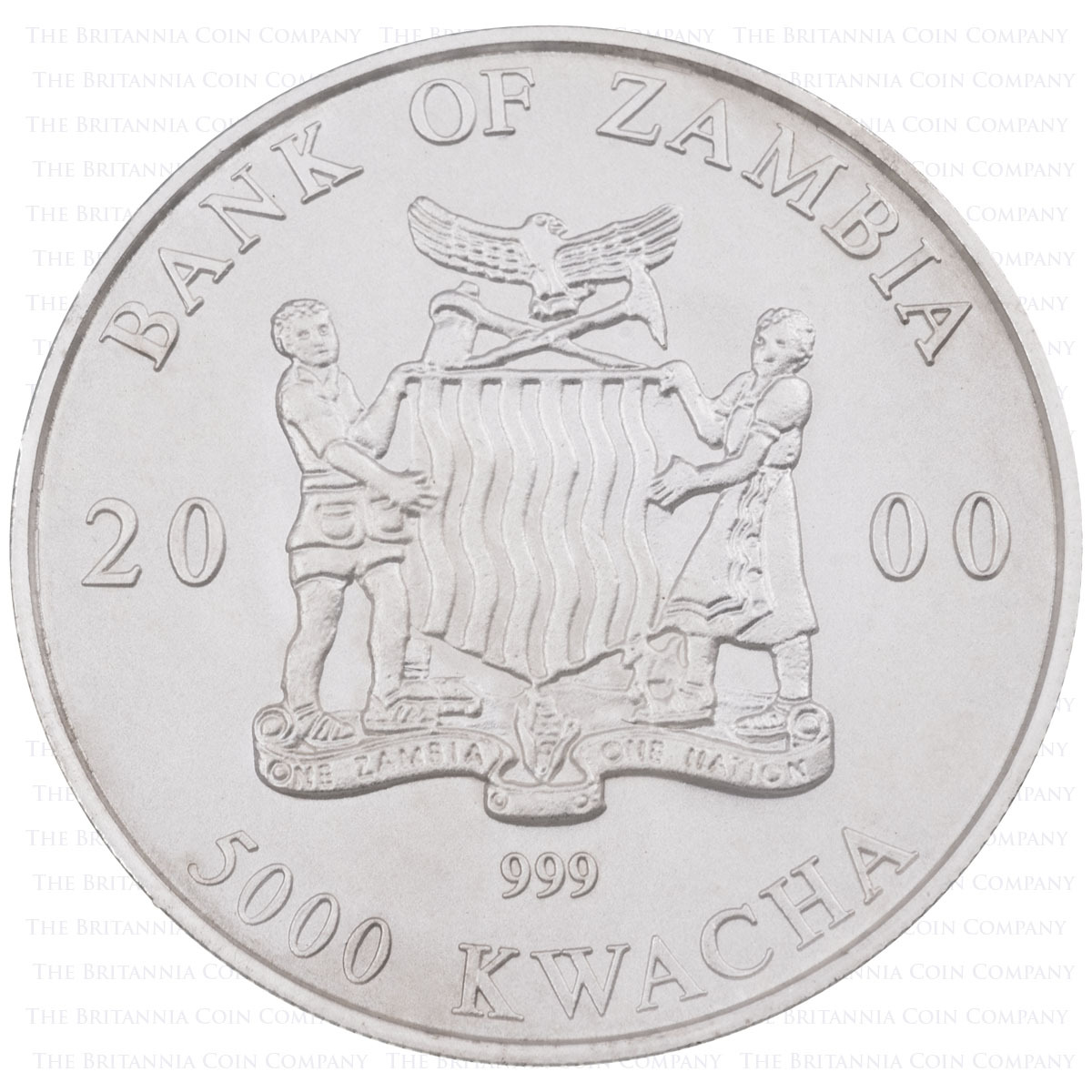 ZA00ES1C 2000 Elephant One Ounce Silver African Wildlife Zambian Coloured Bullion Coin heraldic obverse
